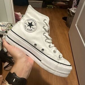 Converse White Leather Platform High Tops